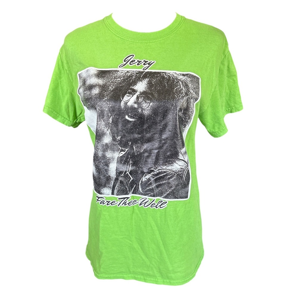 Lime Green Jerry Garcia Fare Thee Well Graphic T-Shirt, Small, Grateful Dead